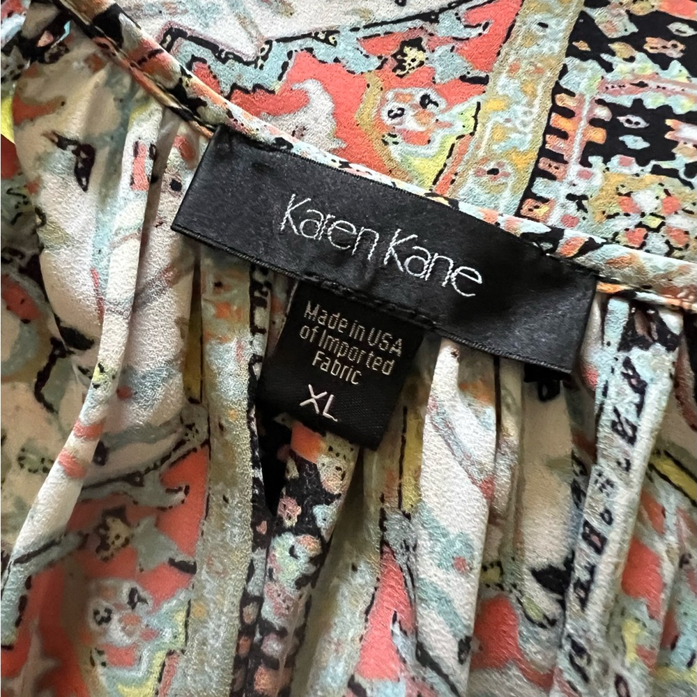 Karen Kane Multicolor Printed Peasant Blouse - Coral, Mint, Black - Picture 5 of 7